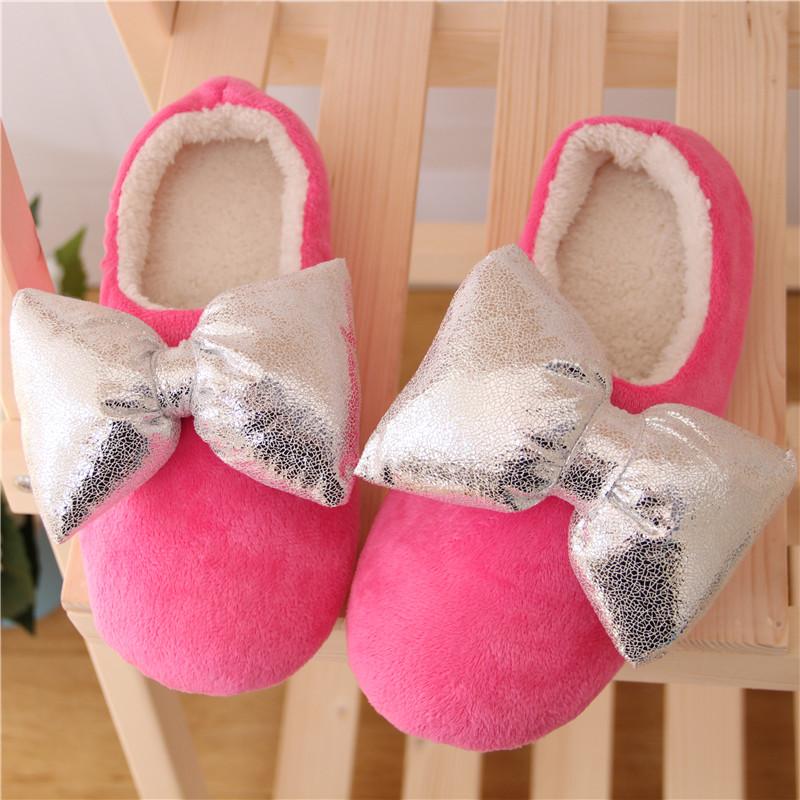 

Slippers Millffy Autumn And Winter Japanese Sweet Velvet Big Bow Ladies Home Interior Floor Cotton Women, Black
