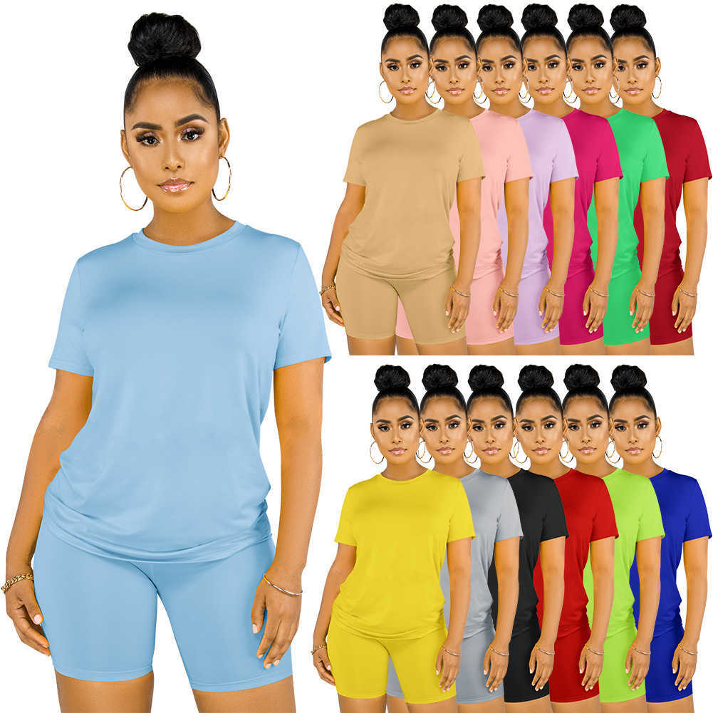 

Summer Womens Two Piece Set Tracksuits Casual Suit Round Neck Short Sleeve Shorts Outfits Plus Size Women Clothing, Bright red