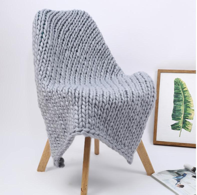 Blankets 1.5*2m, Light Grey, Chunky Knit Blanket Handmade Warm Knitting Throw Blanket-image-746529443