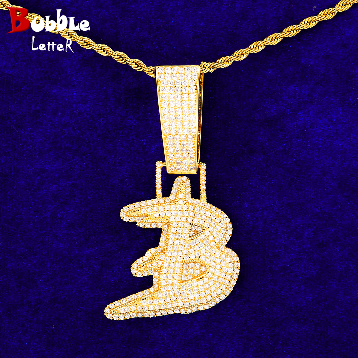 

Iced Out Initial Single Letter Necklace Real Gold Color Hip Hop Jewelry, Silver