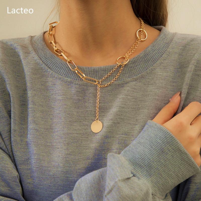 

Pendant Necklaces Lacteo Steampunk Big Round Sign Cross Chain Choker Necklace For Women Hip Hop Metal Carved Coin Jewelry