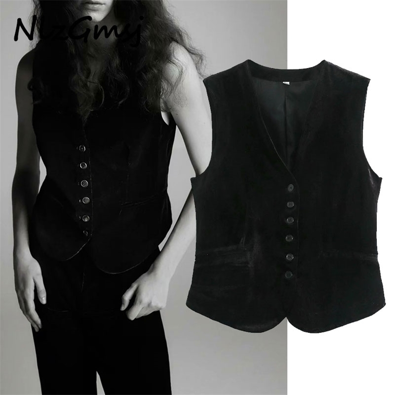 

Blouse Women Vintage V Neck Breasted Velvet Office Ladies Sleeveless Vest Business Shirts Chic Blusas Tops 210628, As picture