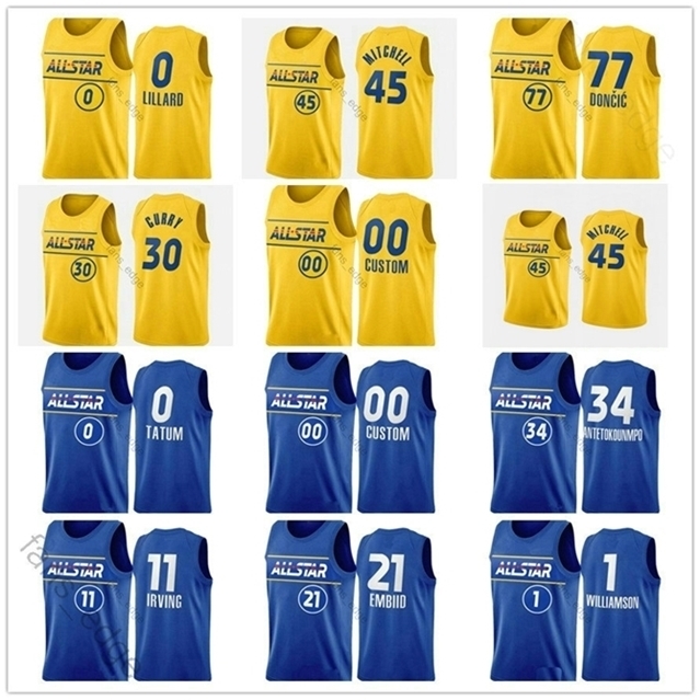 

092021 all-star team lebron basketball stephen james luka curry doncic nikola giannis jokic antetokounmpo men women kids youth printed jerse, Black