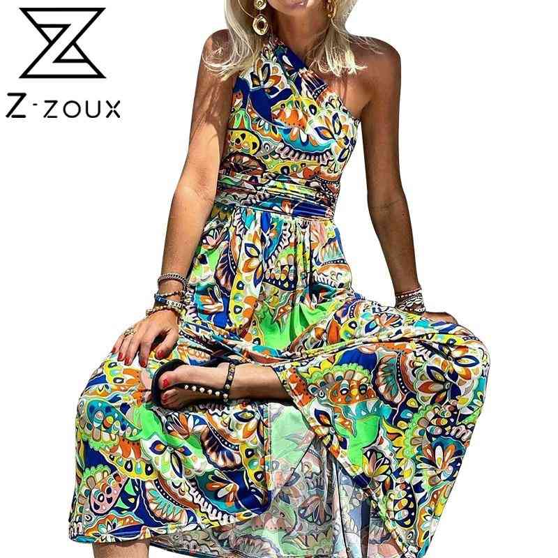 

Women Dress One Shoulder Printed Bohemian Sexy Long Print Floral Maxi es Bandage High Waist Beach es 210524, Green