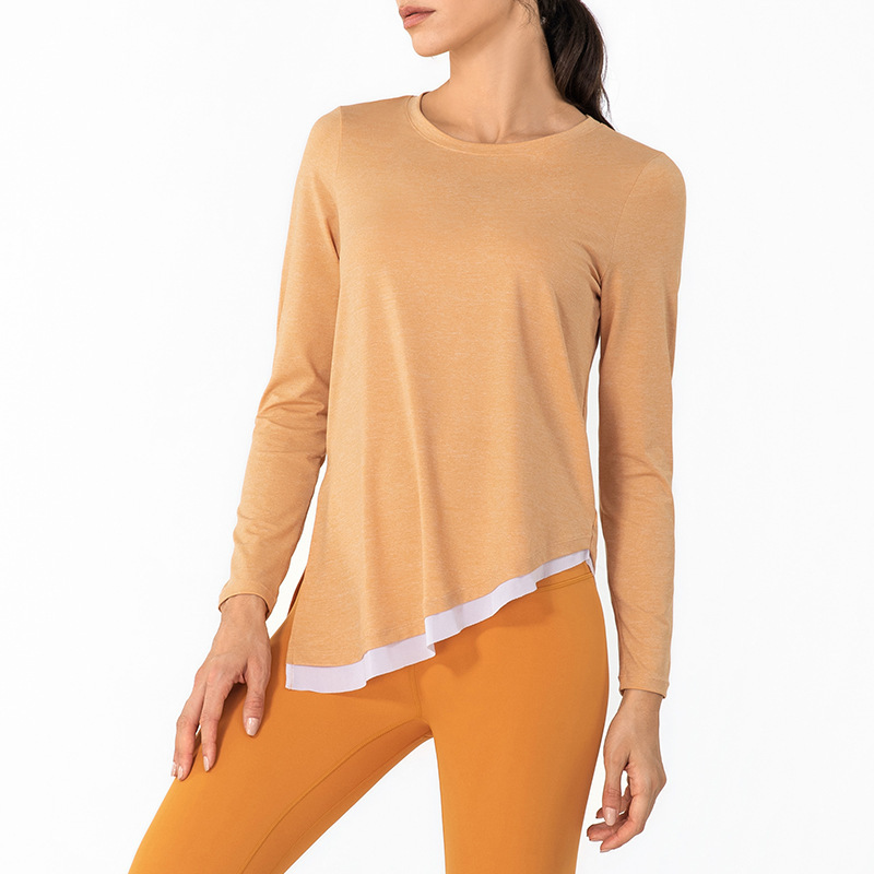 

Women Tops Tees Clothing Designers Clothes T-shirt Female Yoga Fitness Sports Running Outdoor Self-cultivation Split Quick-drying Fake Two Long Sleeves, With o
