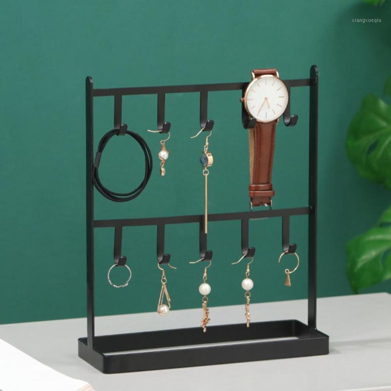

Jewelry Display Stand Earring Organizer Two-layers Storage Wrought Iron Hanging Holder For Dresser Pouches, Bags, Pink;blue
