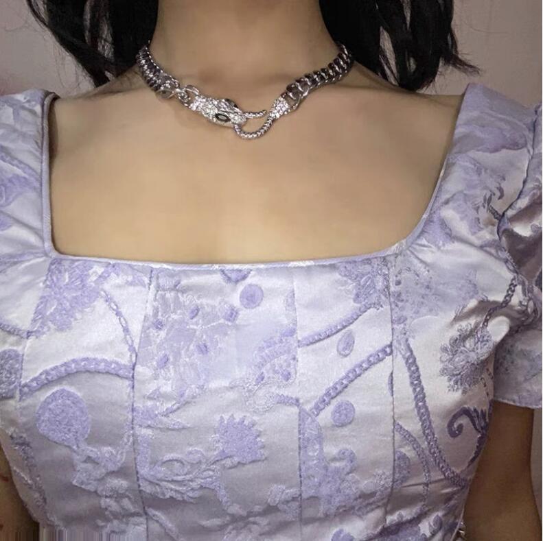 

2021 Korean version of diamond-studded snake necklace titanium steel personality hip-hop trendy womens collar high-quality fast delivery