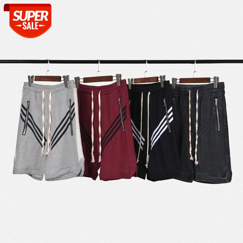

Hip Hop Zipper Washed Distressed Men's and Women's Shorts with Three Bars Split #Qz9U, Black