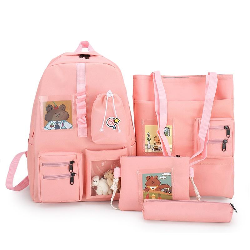 

School Bags 2021 4 Pcs Sets Schoolbags For Teenage Girl Women Backpack Nylon Laptop Teenager Girls Shoulder Bag, Green