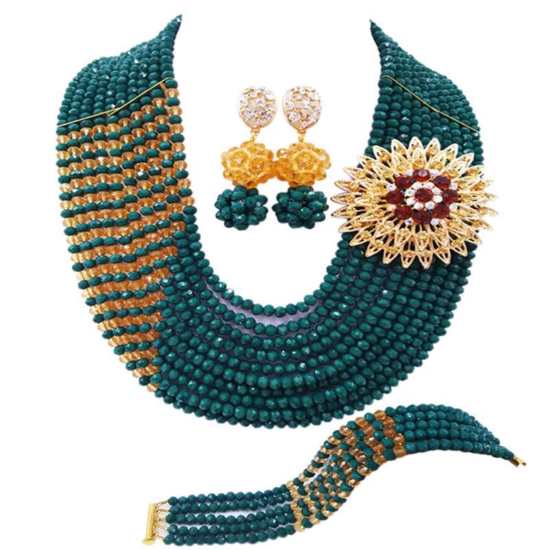 

Earrings & Necklace Fantastic Opaque Dark Green Champagne Gold Crystal Women Party Sets 10C-CJZ-17, Silver
