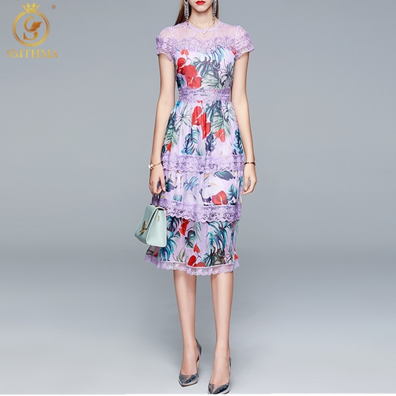 

Fashion Designer Women's Summer Dress Ladies Diamond Lace Chiffon Print Patchwork Long Dresses Vestidos 210520, Photo color