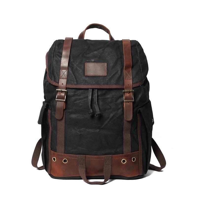 

Waxed Canvas Outdoor Rucksack Leisure College School Mochila Laptop Bag Backpack Men's Trendy Mountaineering Bags