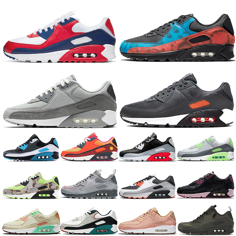 

Cushion 90 90s mens women running shoes Airmaxs Caramel Wolf Grey Camo Moss Green leather mesh white black infrared bred Sprung trainers sports sneakers with socks, A42 obsidain 36-45