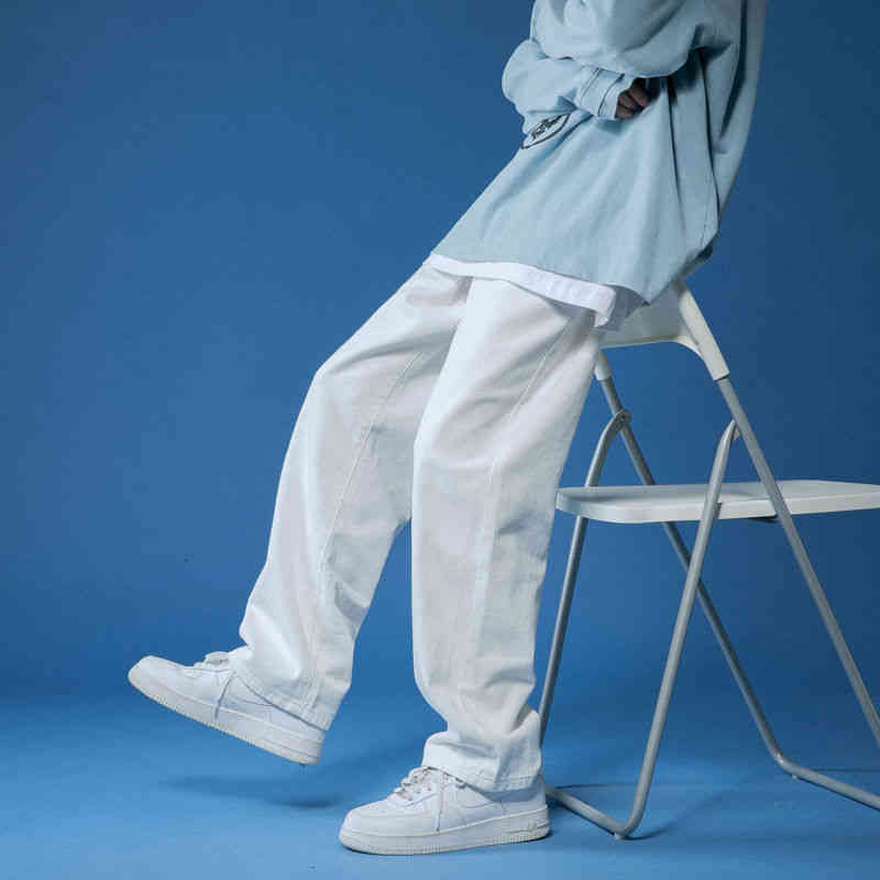 

men's jeans spring wide-leg fashion retro casual korean men streetwear loose hip-hop straight denim trousers mens -2xl cz2f, Blue