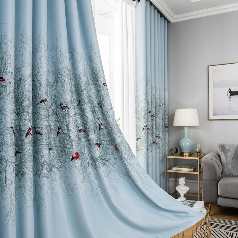 

Curtain & Drapes Kids Bedroom Blackout Curtains With Birds Print 1 Piece Blue Polyester Fabric Kitchen Window Door Panels Living Room Set
