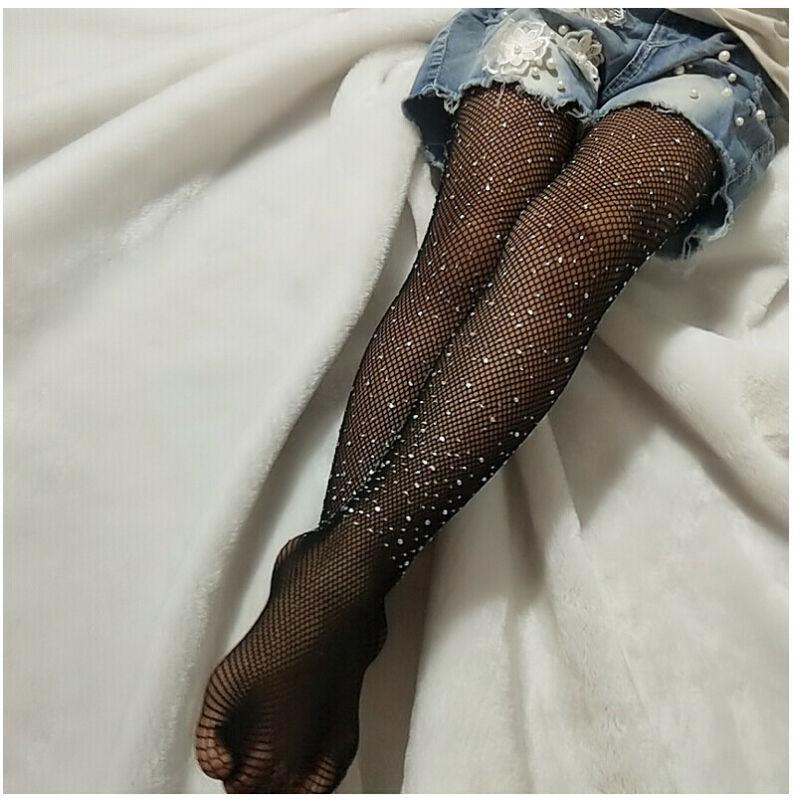 

Footies 2021 Brand Fashion Kids Girls Bling Fishnet Tights Diamonds Stockings Pants Shinny Hollow Out Hosiery Pantyhose, Beige