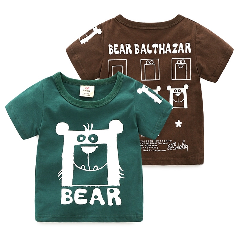 

Summer Fashion Design 2 3 4 6 8 10 Years Children'S Clothing Short Sleeve Cartoon Bear Cotton T Shirts For Kids Boy 210701, Green