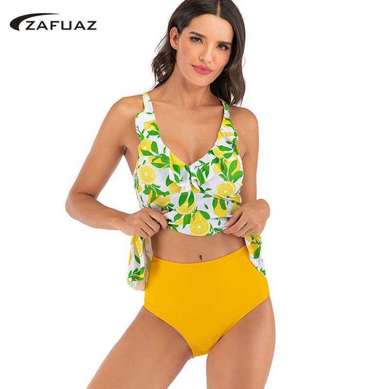 

High Waist Swimsuit Sexy Bikinis Women Swimwear Vintage Bikini Set Ruffle Bathing Suit Tankini Top Biquini Plus Size 210604, Ruffle swimsuit 4