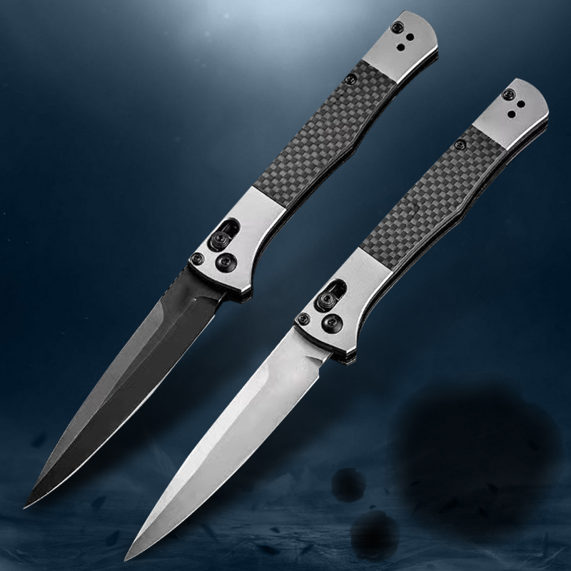 Benchmade 4170BK AUTO Fact Folding Pocket Knife 3.95" S90V Black/White DLC Spear Tip Blade, Carbon Fiber Inlaid Aluminum Handle-image-745142325
