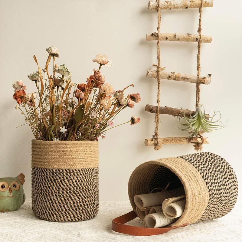 

Storage Baskets Natural Hand-Woven Indoor Hanging Plant Hangers Flower Pot Braided