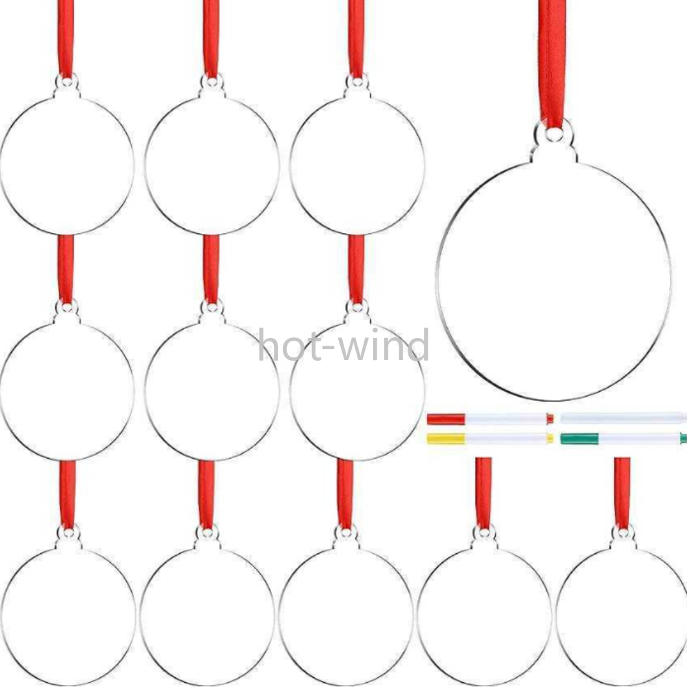 

NEW!!! 24 Piece  Transparent Clear Circle Christmas Hangtag DIY Blank Round Acrylic Xmas Tree Ornaments Pendant EE