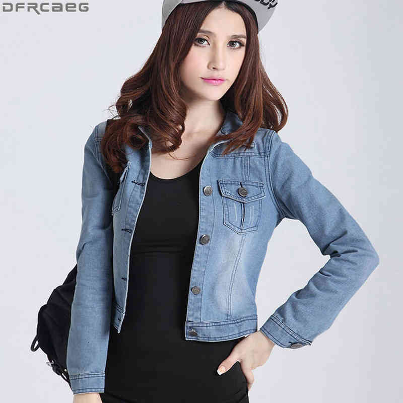 

Women' Jackets Long Sleeve Vintage Jeans Jacket Women Casual Cropped Short Denim Coat Autumn Slim Cotton Outerwear Korean Washed, Blue