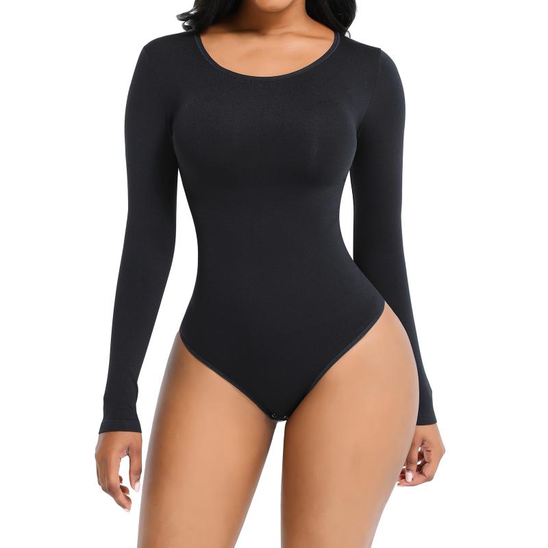 

Women's Shapers HEXIN Sexy Bodysuit Push Up Bodyshaper Bra Invisible Thong Shapewear Reductora Long Sleeve Lingerie Fajas Colombianas, Black