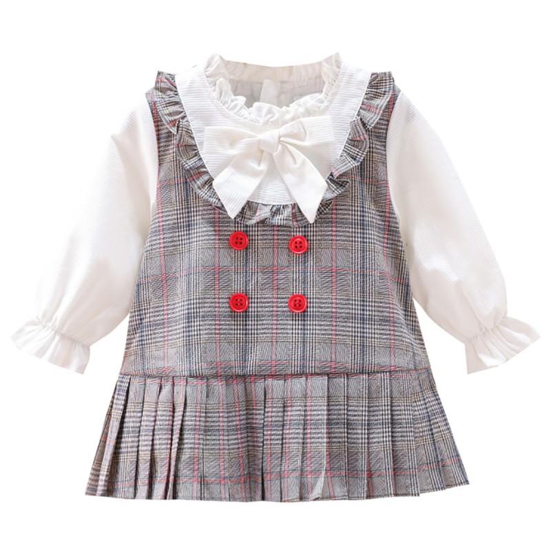 

Girl's Dresses Children Baby Girls Dress1-7T Cute Toddler Girl Clothes Plaid Print Fake Two Piece Bottoming Long Sleeved Sweet Princess Dres, Red;yellow