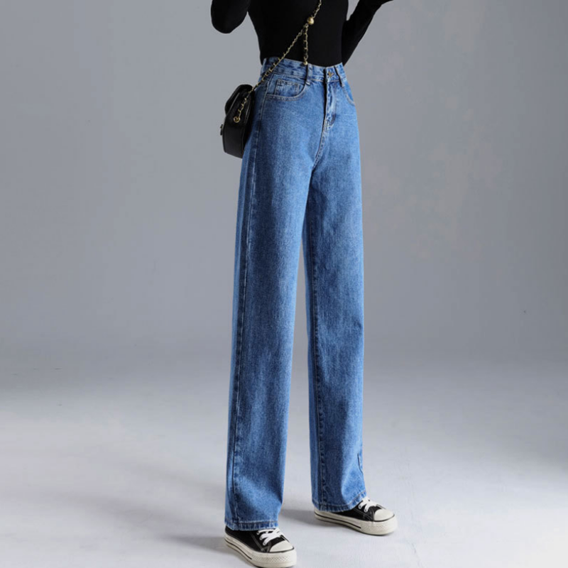 

Jeans Women Loose High Waist Straight High Waist Pants Solid Color Wide Legs Retro Loose Womens Denim Trousers Thin Section, Cropped pants