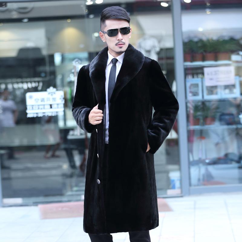 

Men' Fur & Faux -6XL Fashion European And American Men Winter Clothes Thickness Long Trench Coat Mink Male Overcoat, Black