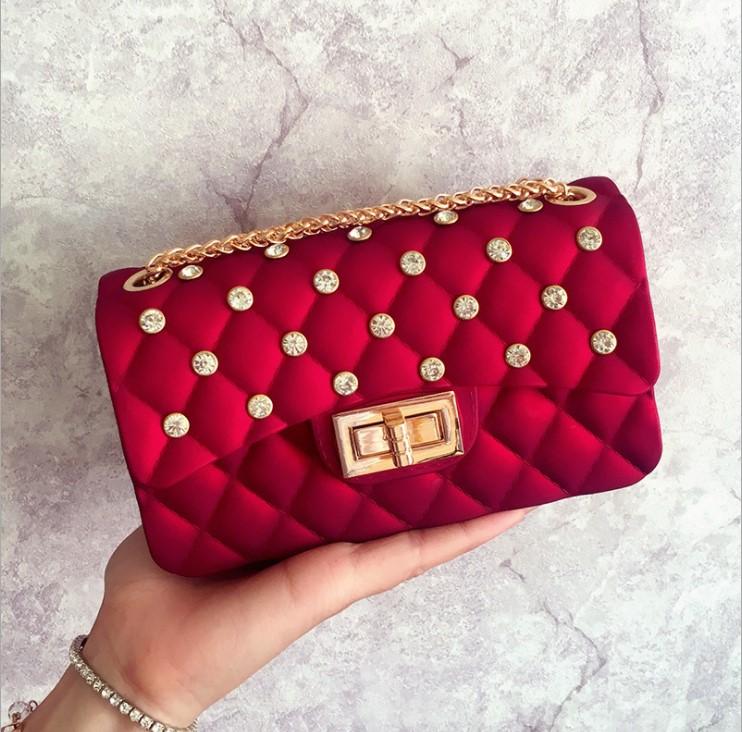 

Leather Messenger Bags Diamond Luxury Shoulder Bag Quilted Designer Handbags Women Vintage Jelly Pack, 05 golden pink