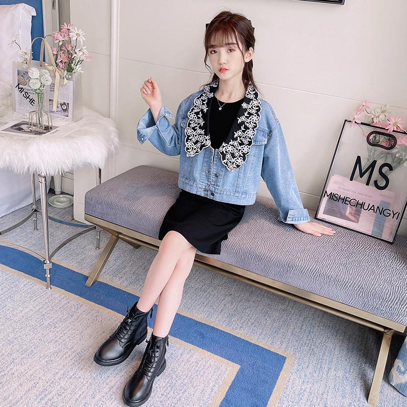 

Clothing Sets Girls Set Casual Denim Coat Vest Dress Two-piece 2022 Spring Kids Fashion Dresses Outfits 13 14 Y Children, White