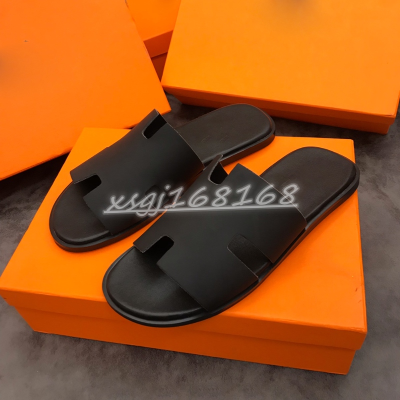 

Fashion Paris men's H slippers Italian sandals nubuck leather Luxury men flip flop bathroom, Black