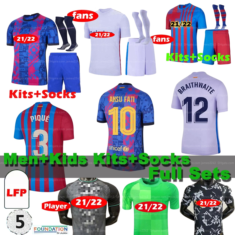 

Custom 21/22 Barca Jerseys KUN AGUERO Adult+Kids Kits+Socks full Sets 2022 Fans Player version soccer jersey MESSI GRIEZMANN GRIEZMANN Train, Black;yellow