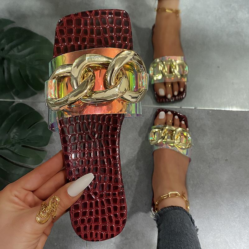 

Slippers Summer Ladies Flat Sandals Female Outdoor Beach Leather Slides, Black