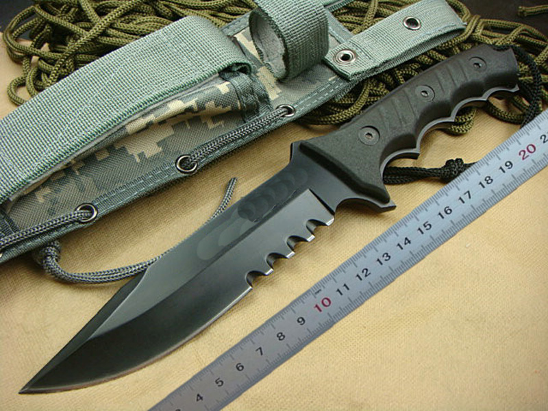 

1Pcs New version Strong survival straight knife Titanium finish blade Rubber handle outdoor camping hiking fixed blade knives