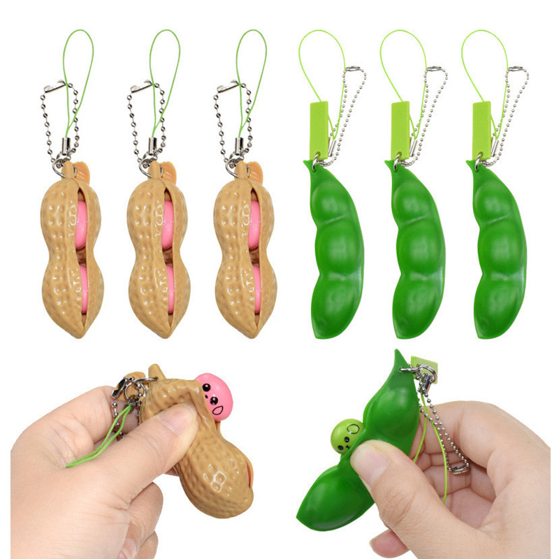 

Kawaii Squishy Peanut Unlimited Pea Pods Squeeze Peas Sensory Fidget Toys Edamame Keychain Stress Relief Ball Decompression Toy Cute Mochi Soothe the Mood
