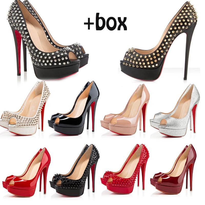 

Classic RedBottom High Heels Platform Peep Toes Sandals Nude Black Patent Leather Dress Wedding Shoes
