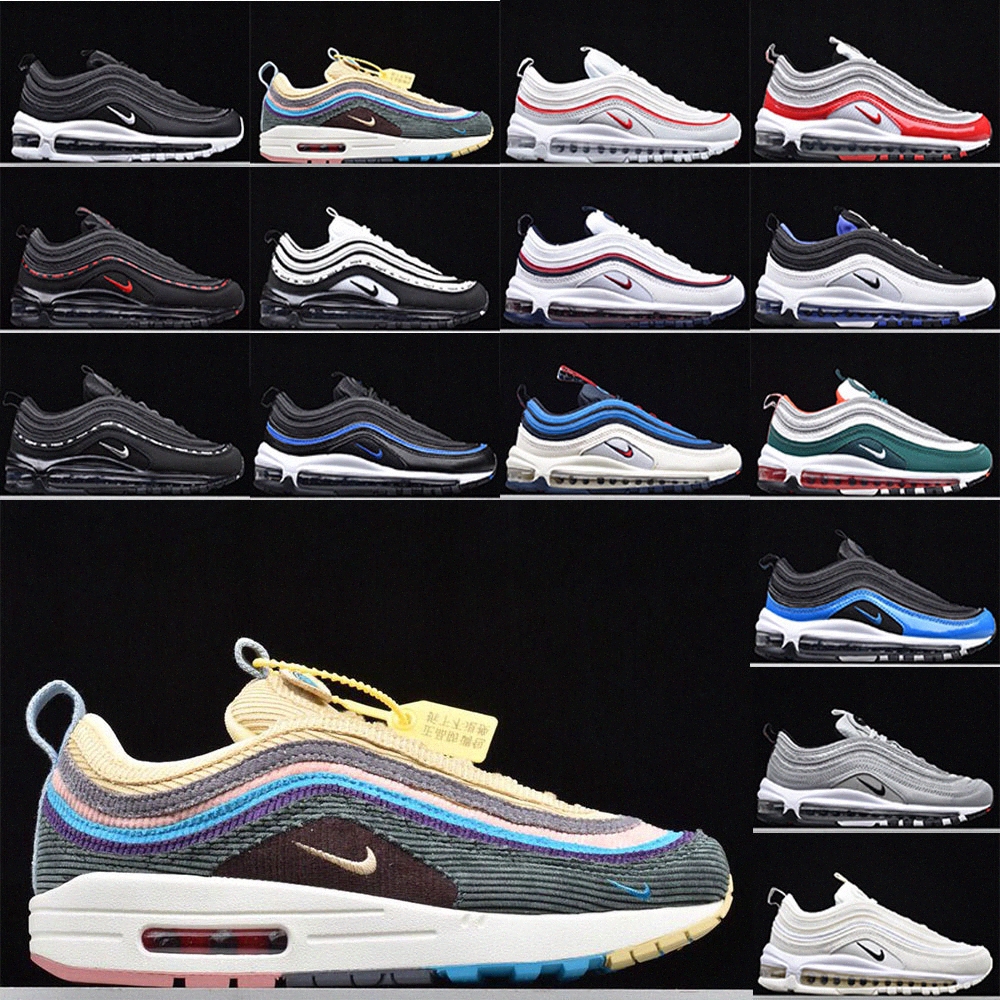 

2021 with box 97 Running Shoes Mens 97s Triple White Black MSCHF Lil Nas Satan Slime Halloween UNDEFEATED men Women Top Quality Sports LLxW#, Need box