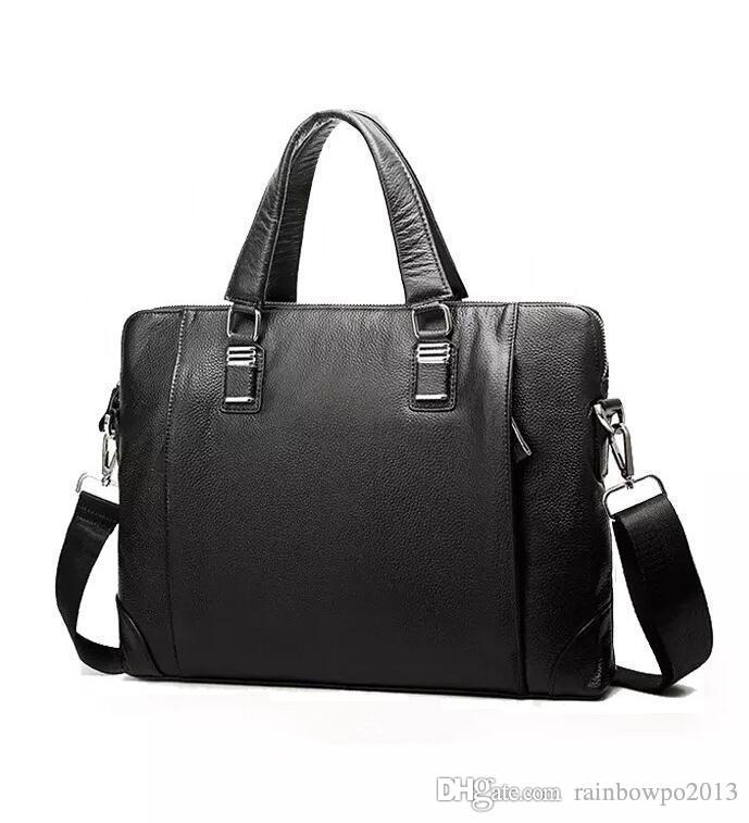 

Factory wholesale men bag soft leather mens portable shoulder bags fashion first layer leatheres business briefcase glossy leathers casual handbags, Black
