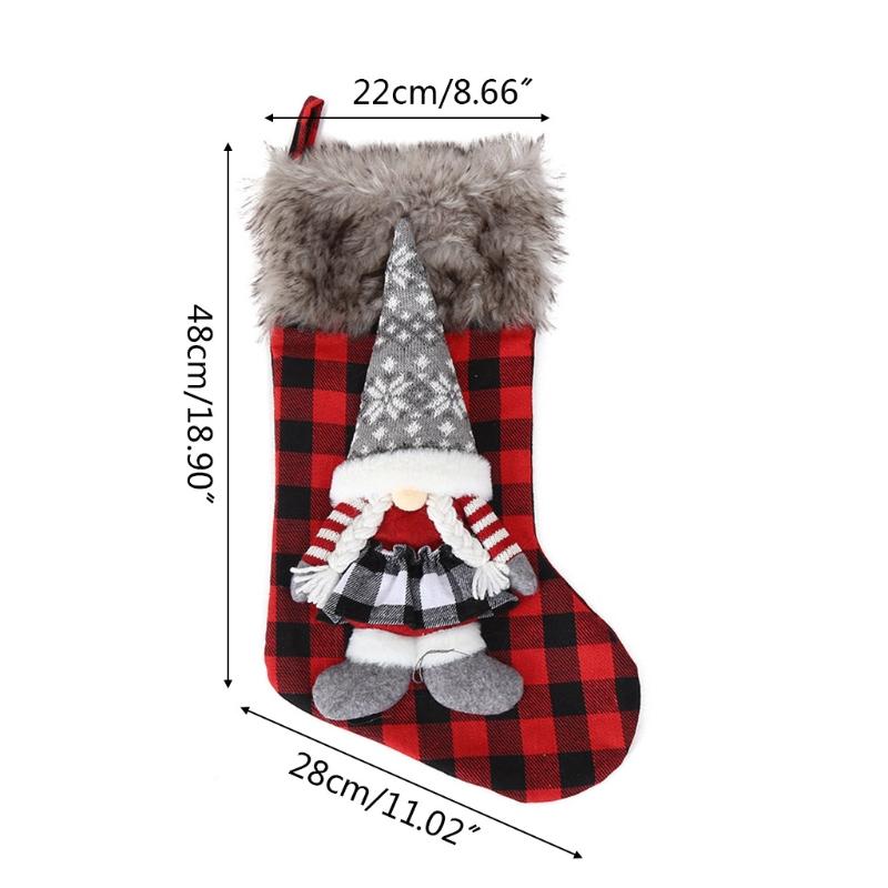 

Christmas Decorations D08D Stockings Plaid Big Xmas Decoration 19" 3D Plush Swedish Gnome Stocking For Tree Fireplace Hanging Home