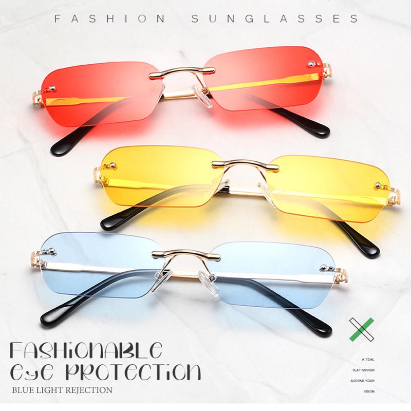

Sunglasses Fashion Rimless Women Vintage Brand Design Ladies Transparent Lens Sun Glasses For Rectangle UV400