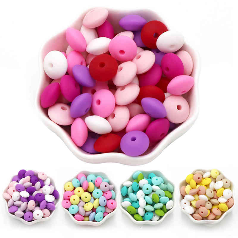 

12mm 20pcs Lot Silicone Lentil Round Beads Teething Baby Teether Chew Bpa Free Diy Pacifier Chain Food Grade