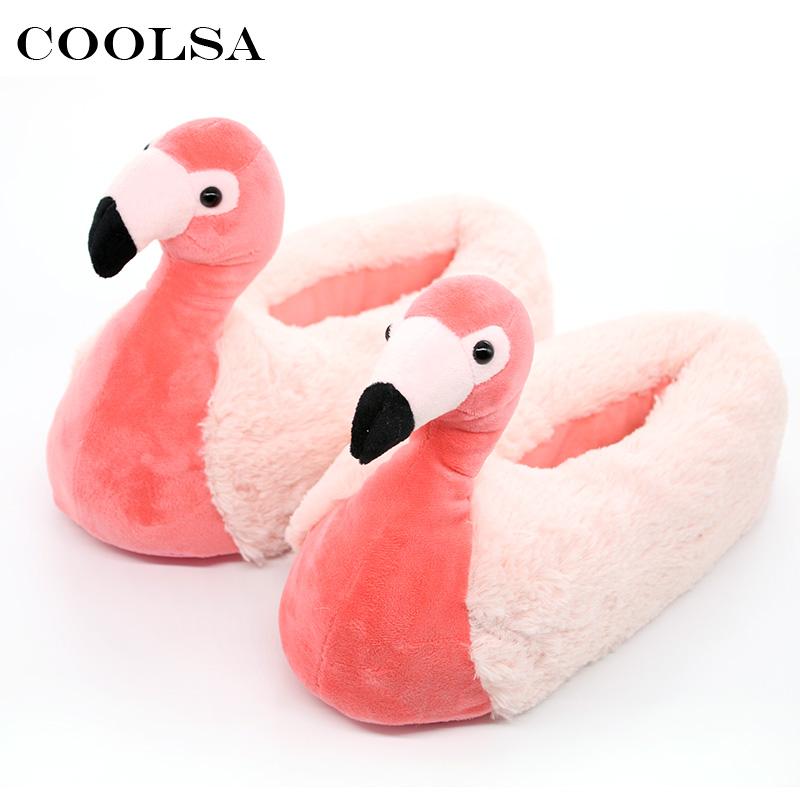 

Coolsa Winter Women Indoor Slippers Flamingo Shoes Soft Short Plush Female Warm Floor Home Cartoon Cute Zapatillas, Black