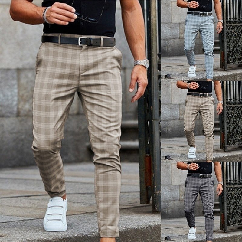 

Pants Slim Plaid Streetwear Elastic Waist Fit Jogging Joggers Men Korean Hip Hop Broek Plus Size, Black