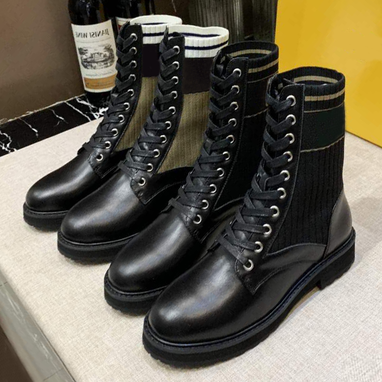 

Rockoko Designer Boots Women Ankle Martin Shoes Knit Leather Bootss Biker Stretch Fabric Boot Combat Motocycle Shoe Australia Winter Booties