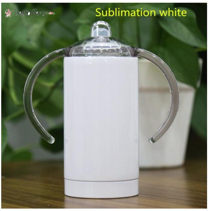 

Stock Sublimation Blanks 12oz Sippy Cups For Children white Straight sippy cups Stainless steel kids drinking tumbler with handles FY4623BY11