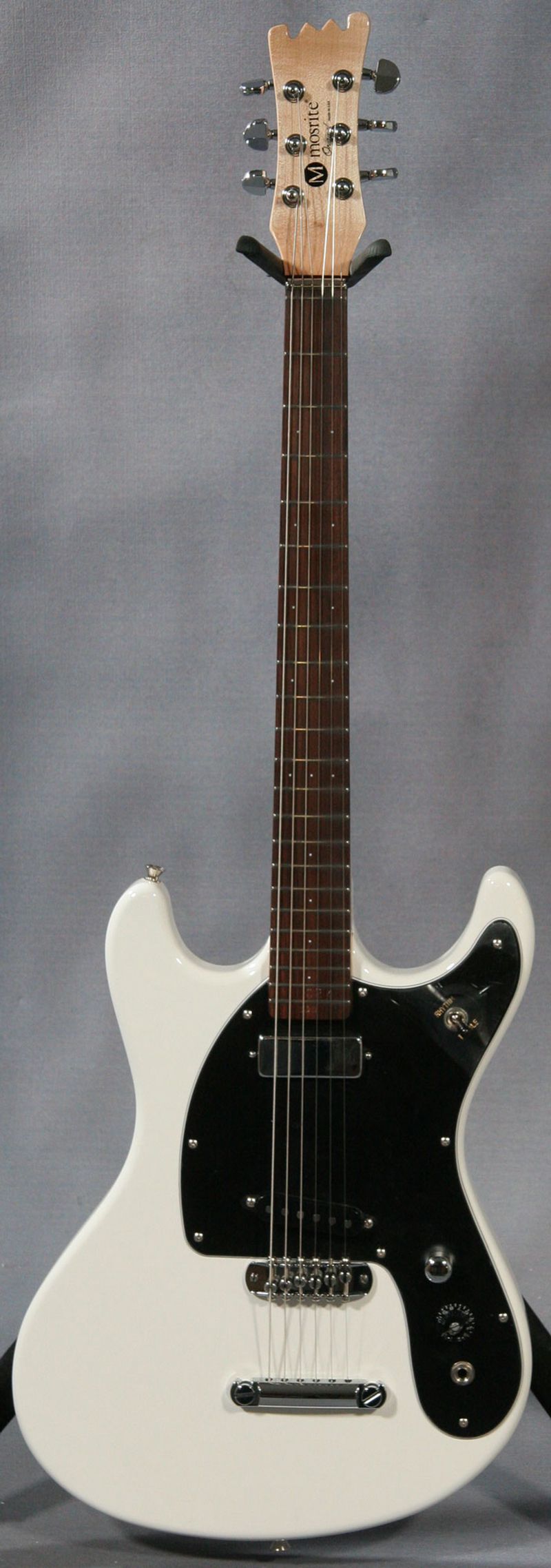 

Ventures Johnny Ramone Mosrite Mark II Deluxe White Electric Guitar Tune-A-Matic & Stop Tailpiece, Mini Humbucker Neck Pickup, Grover Tuners, Black Pickguard