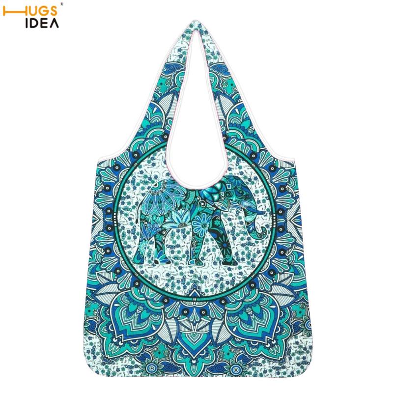 

Tote Bag For Women Eco-friendly Reusable Storage Handbag Bohemian Elephant Mandala Print Large Capacity Grocery Bags