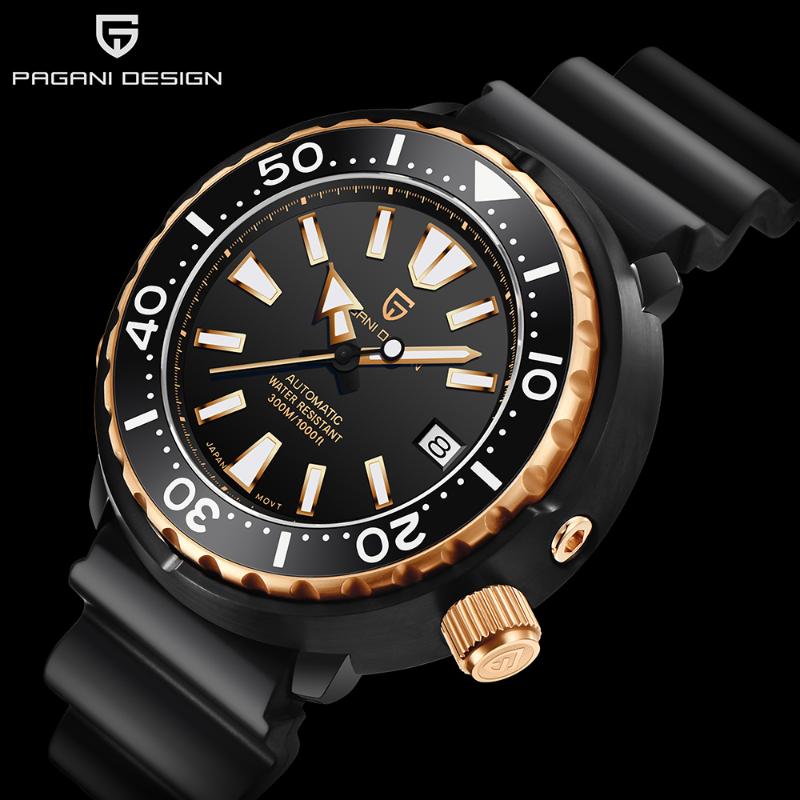 

Wristwatches PAGANI DESIGN Men's Sports Mechanical Watch 45MM Large Dial Stainless Steel Waterproof Sapphire Glass 300M Diver, Blue